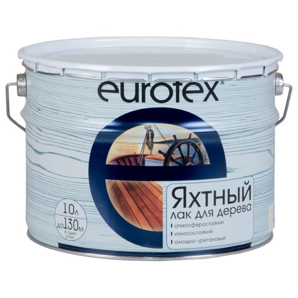 Лак яхтный Eurotex, алкидно-уретановый, полуматовый, 10 л mastergood mg лак яхтный алкидно уретановый быстросохнущий полуматовый 1 8 л mg яхтн 1