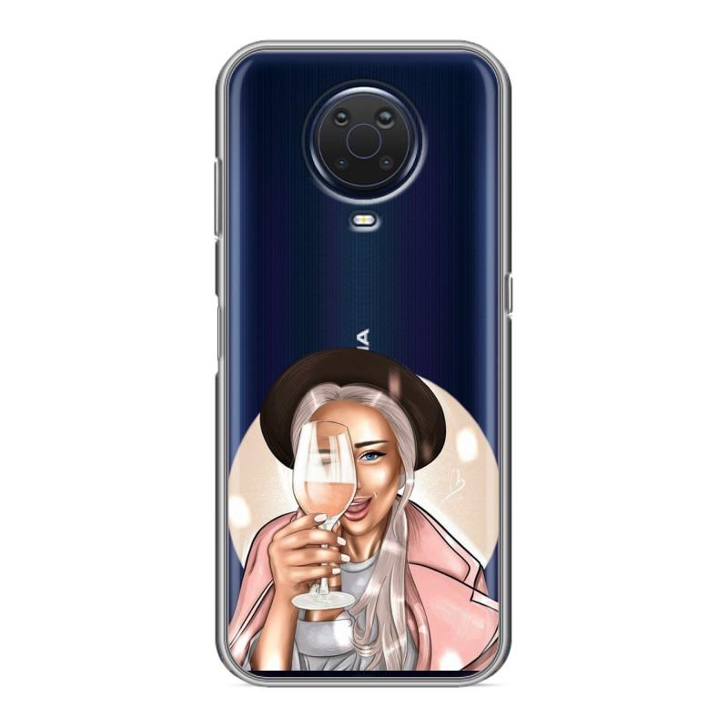 

Полупрозрачный дизайнерский силиконовый чехол для Nokia G20 / Nokia G10 Девушка с бокалом