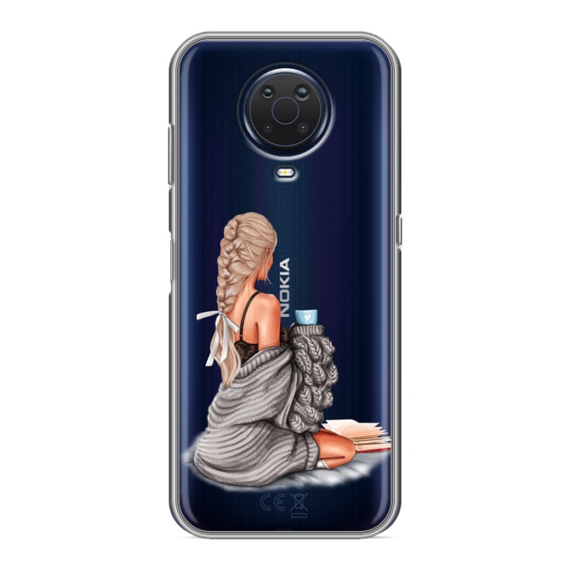 

Полупрозрачный дизайнерский силиконовый чехол для Nokia G20 / Nokia G10 Девушка и кофе