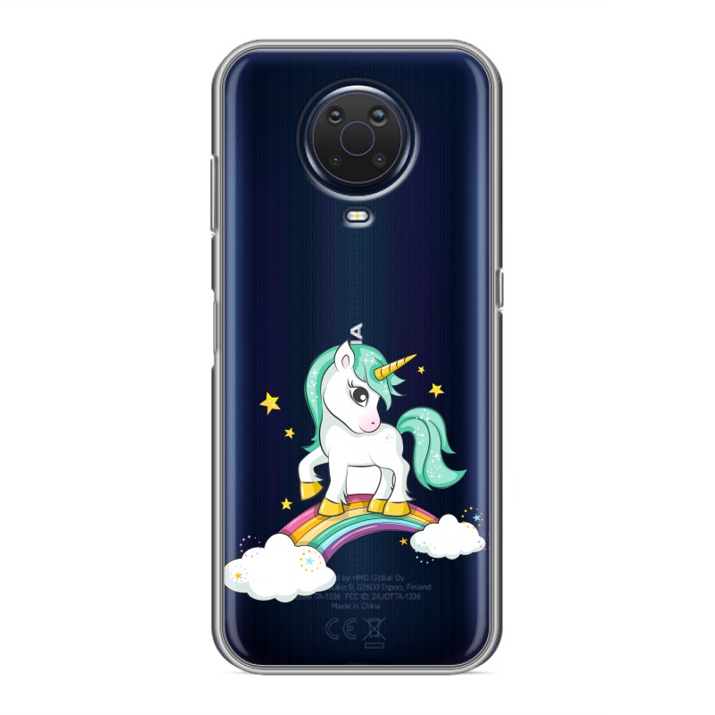

Полупрозрачный дизайнерский силиконовый чехол для Nokia G20 / Nokia G10 Радуга и единорог