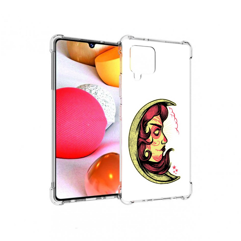 

Чехол MyPads Tocco для Samsung Galaxy A42 желтый полумесяц с лицом девушки, Прозрачный, Tocco