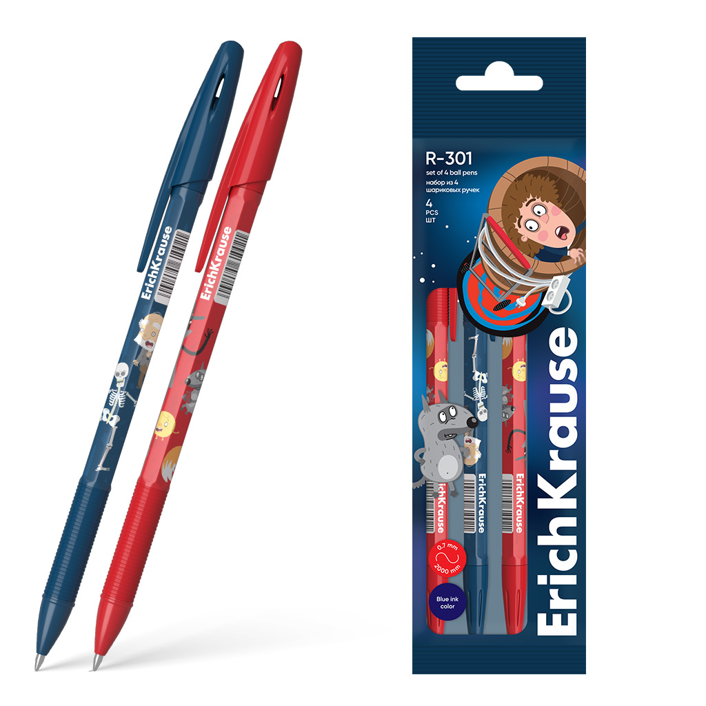 

Набор шариковых ручек ErichKrause R-301 Stick&Grip Приключения Пети и Волка синий