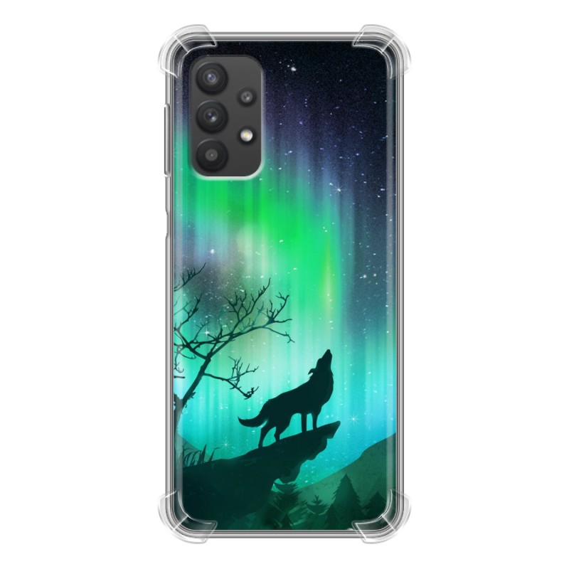 

Дизайнерский силиконовый чехол для Samsung Galaxy A32 Северное сияние и волк