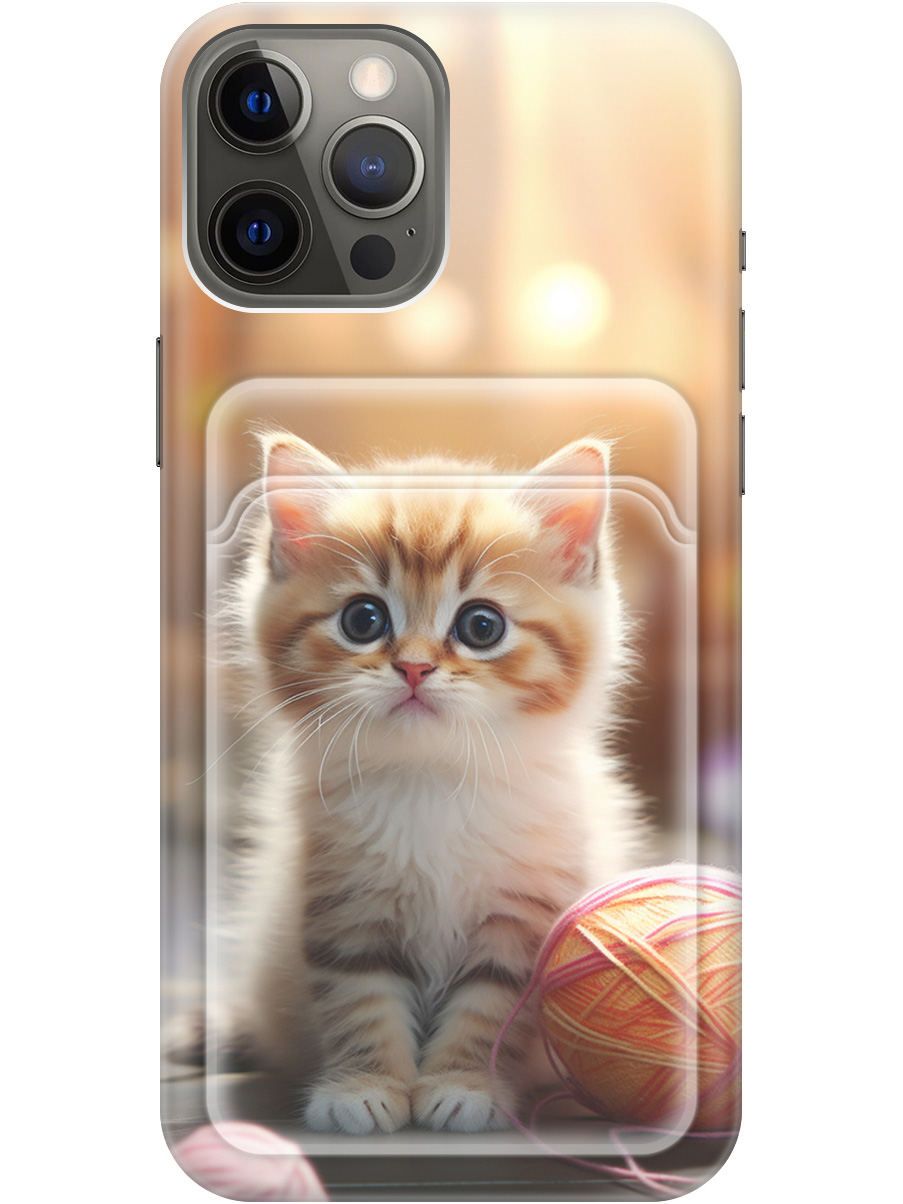 

Силиконовый чехол на Apple iPhone 12 Pro Max с рисунком "Котик и нитки", Белый;желтый;розовый, 20011974