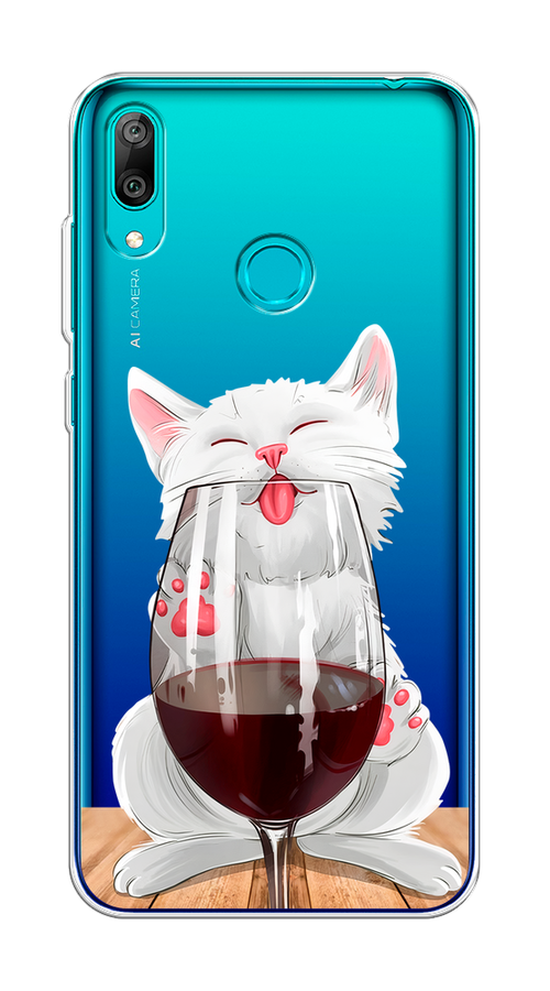 

Чехол на Huawei Y7 2019 "Кот с бокалом", Прозрачный;белый;красный, 68450-1