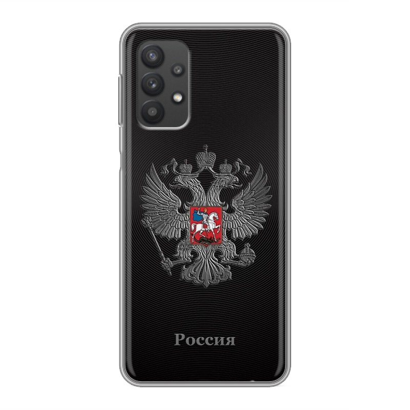 

Дизайнерский силиконовый чехол для Samsung Galaxy A32 герб России серебро