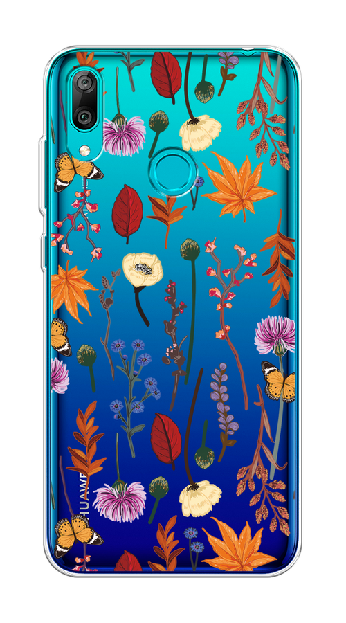 

Чехол на Huawei Y7 2019 "Orange Purple flowers", Оранжевый;красный;розовый;желтый;прозрачный, 68450-1