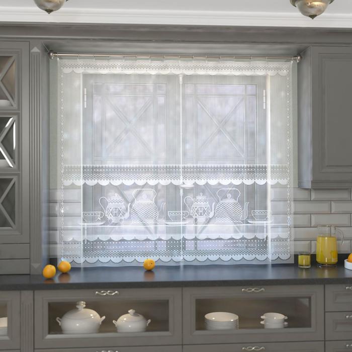 

Тюль кухонная без шторной ленты, 163х170 см, цвет белый, 100% полиэстер