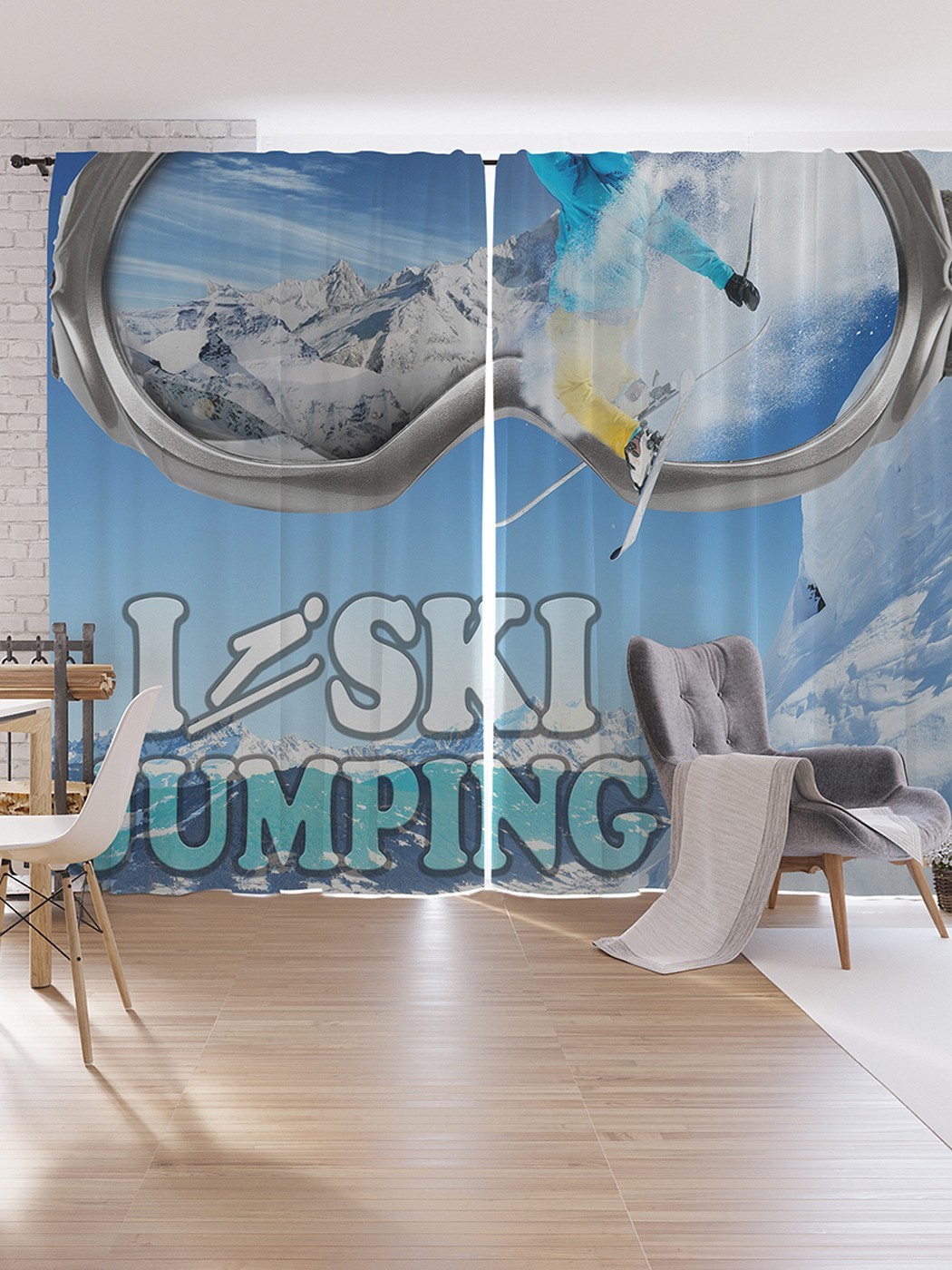 фото Шторы под лён joyarty "лыжные прыжки", серия oxford delux, 340х265 см