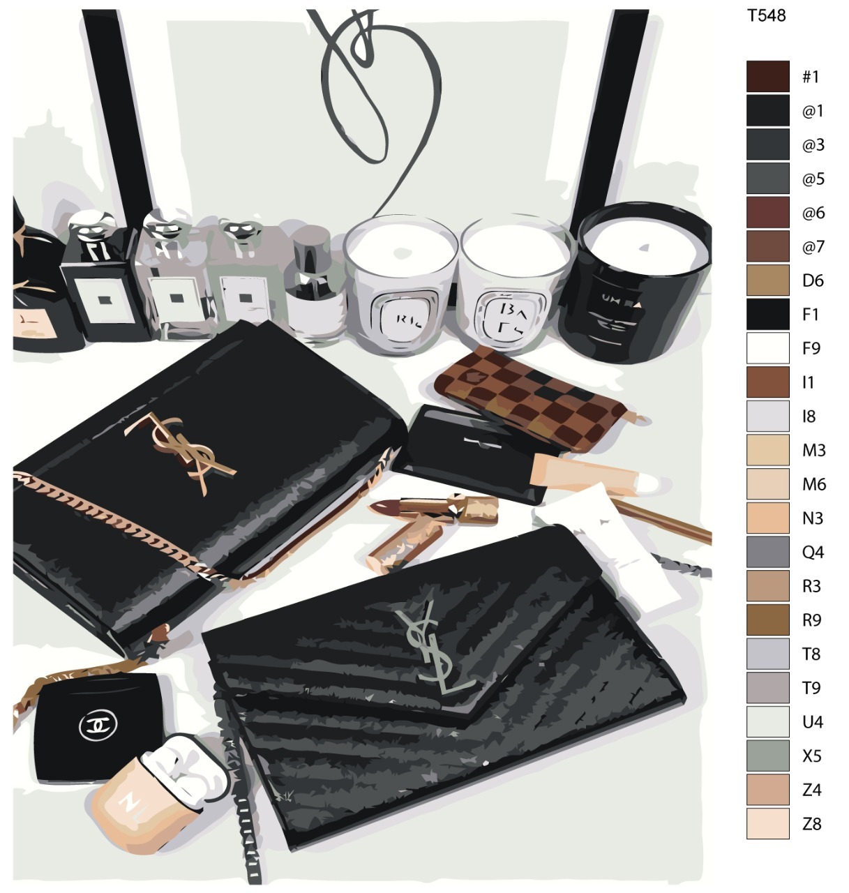 

Картина по номерам BRUSHES-PAINTS Т548, СУМОЧКИ YSL