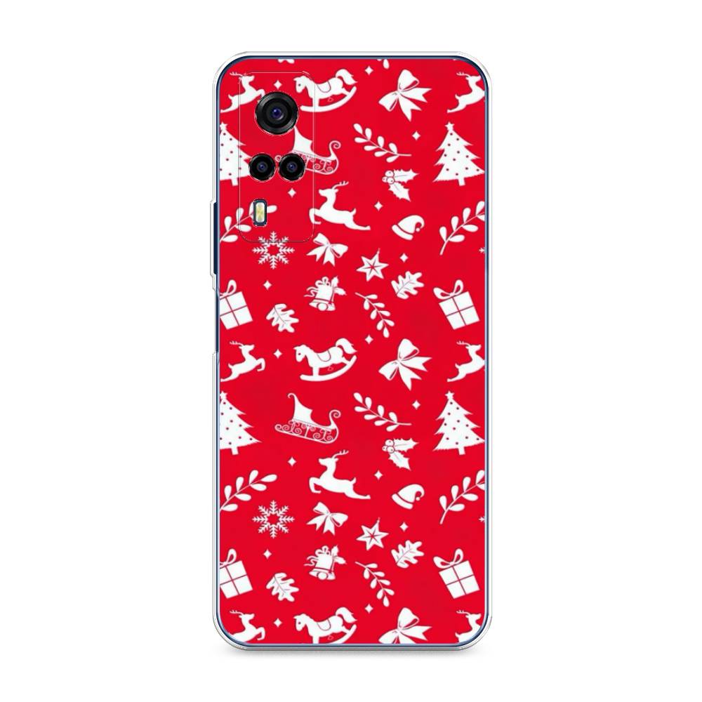 

Чехол для Vivo Y53s 4G "Красный новогодний фон", Красный;белый, 264950-5