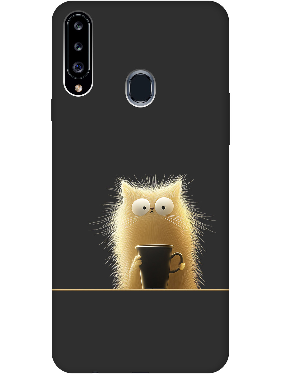 

Силиконовый чехол на Samsung Galaxy A20s с принтом "Котик с кружкой" матовый черный, Золотистый;белый;черный, 722003312