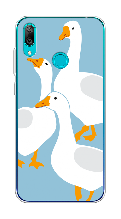 

Чехол на Huawei Y7 2019 "Гусиное трио", Голубой;белый;серый;желтый, 68450-1