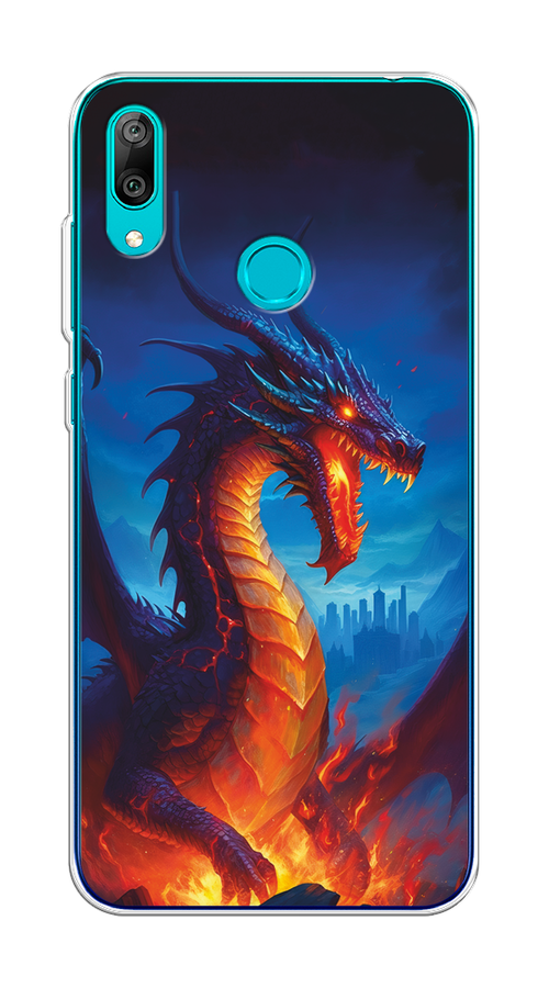 

Чехол на Huawei Y7 2019 "Дракон над лавой", Оранжевый;коричневый;синий, 68450-1