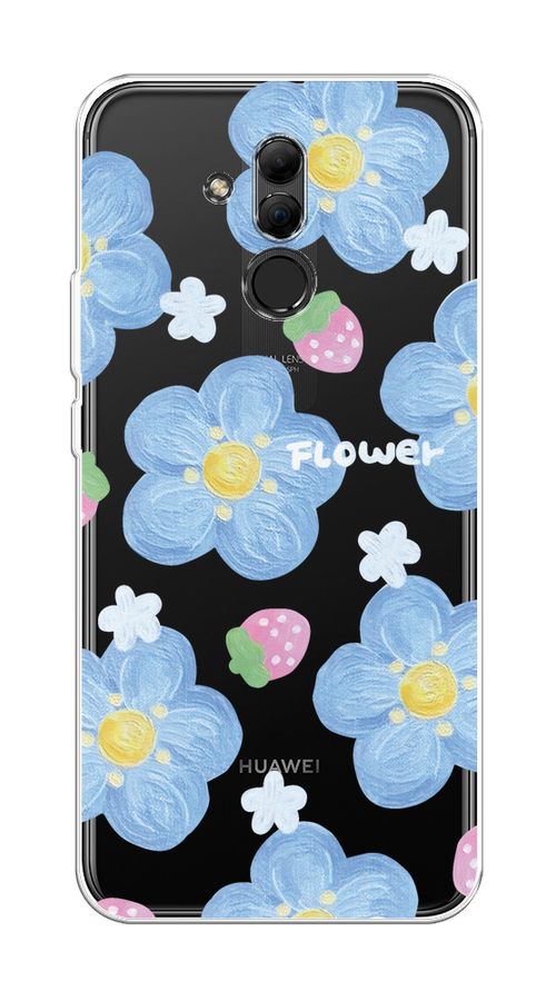 

Чехол на Huawei Mate 20 Lite "Цветы и клубники", Прозрачный;голубой;белый, 66650-1