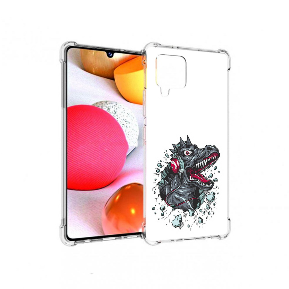 

Чехол MyPads Tocco для Samsung Galaxy A42 Нарисованный динозавр в наушниках, Прозрачный, Tocco