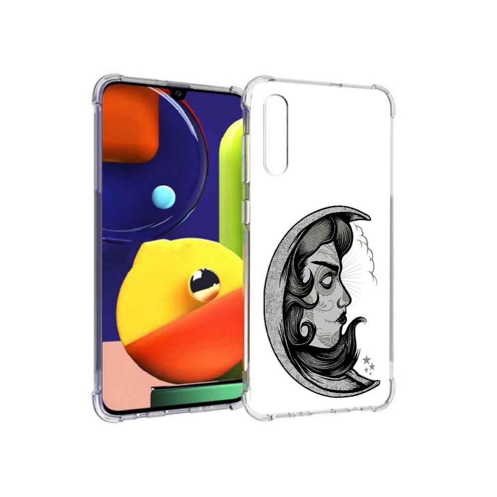 

Чехол MyPads Tocco для Samsung Galaxy A70 черно белая луна с лицом (PT128584.546.680), Прозрачный, Tocco
