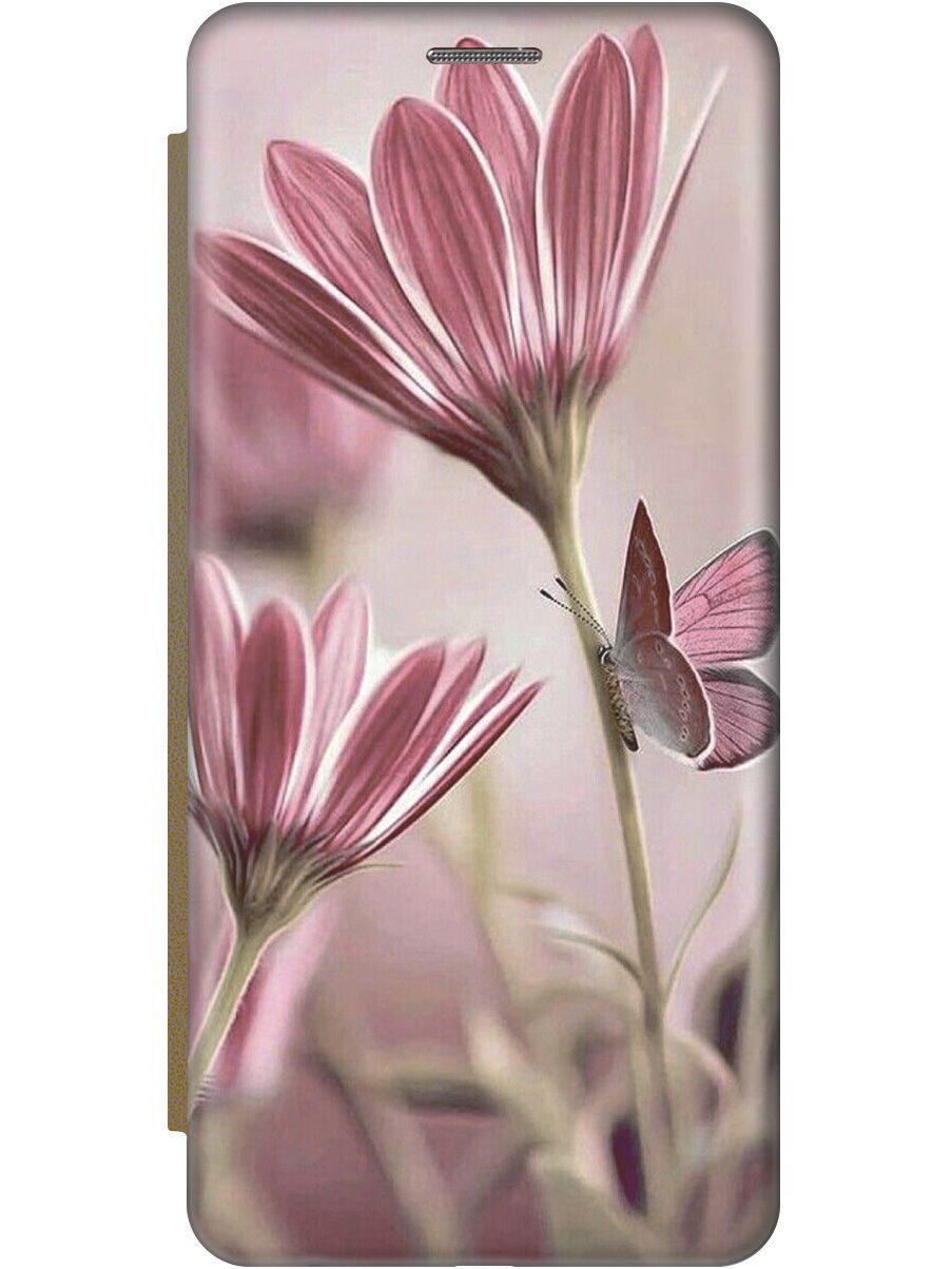 

Чехол-книжка на Honor 9 Lite "Бабочка на розовом цветке" золотистый, Бежевый;розовый, 9068