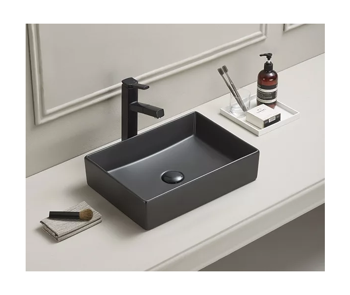 Накладная черная матовая раковина для ванной GiD Bm1204 прямоугольная керамическая