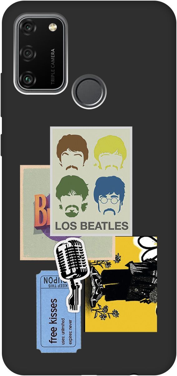 

Матовый чехол на Honor 9A с принтом "Beatles Stickers" черный, Черный;белый, 8369