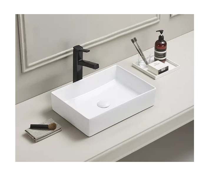 Накладная белая раковина для ванной GiD N1204 прямоугольная керамическая