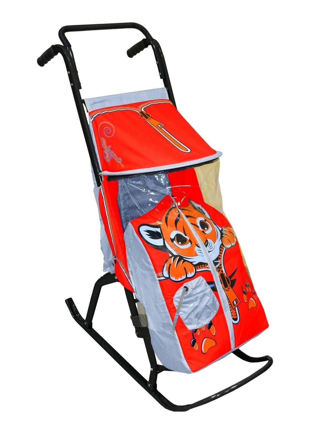 фото Санки-коляска r-toys снегурочка-2-р тигренок, серый/красный