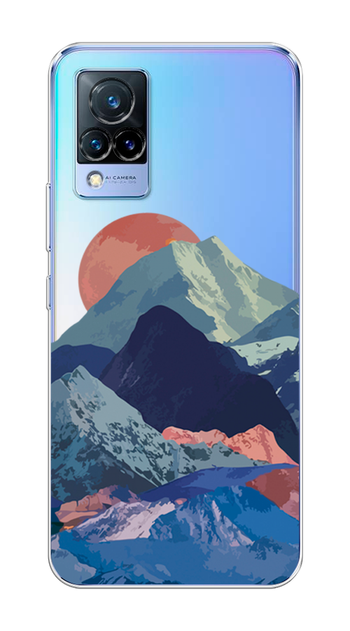 

Чехол на Vivo V21 "Закат в снежных горах", Красный;серый;голубой, 264350-2