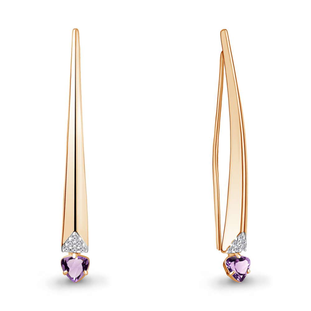 

Серьги из серебра с аметистом\фианитом Aquamarine Aquamarine 4771804А_925_з, 4771804А_925_з