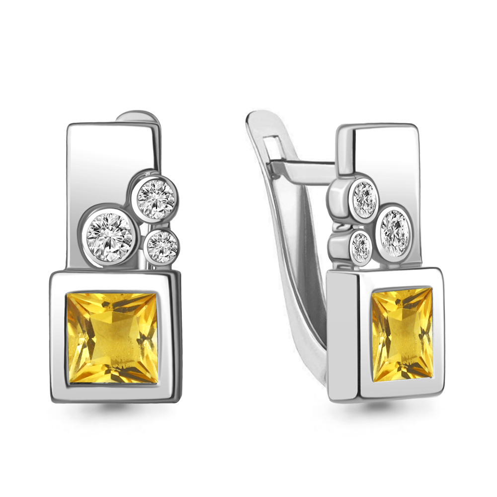 

Серьги из серебра с цитрином\фианитом Aquamarine Aquamarine 4771106А_925_р, 4771106А_925_р