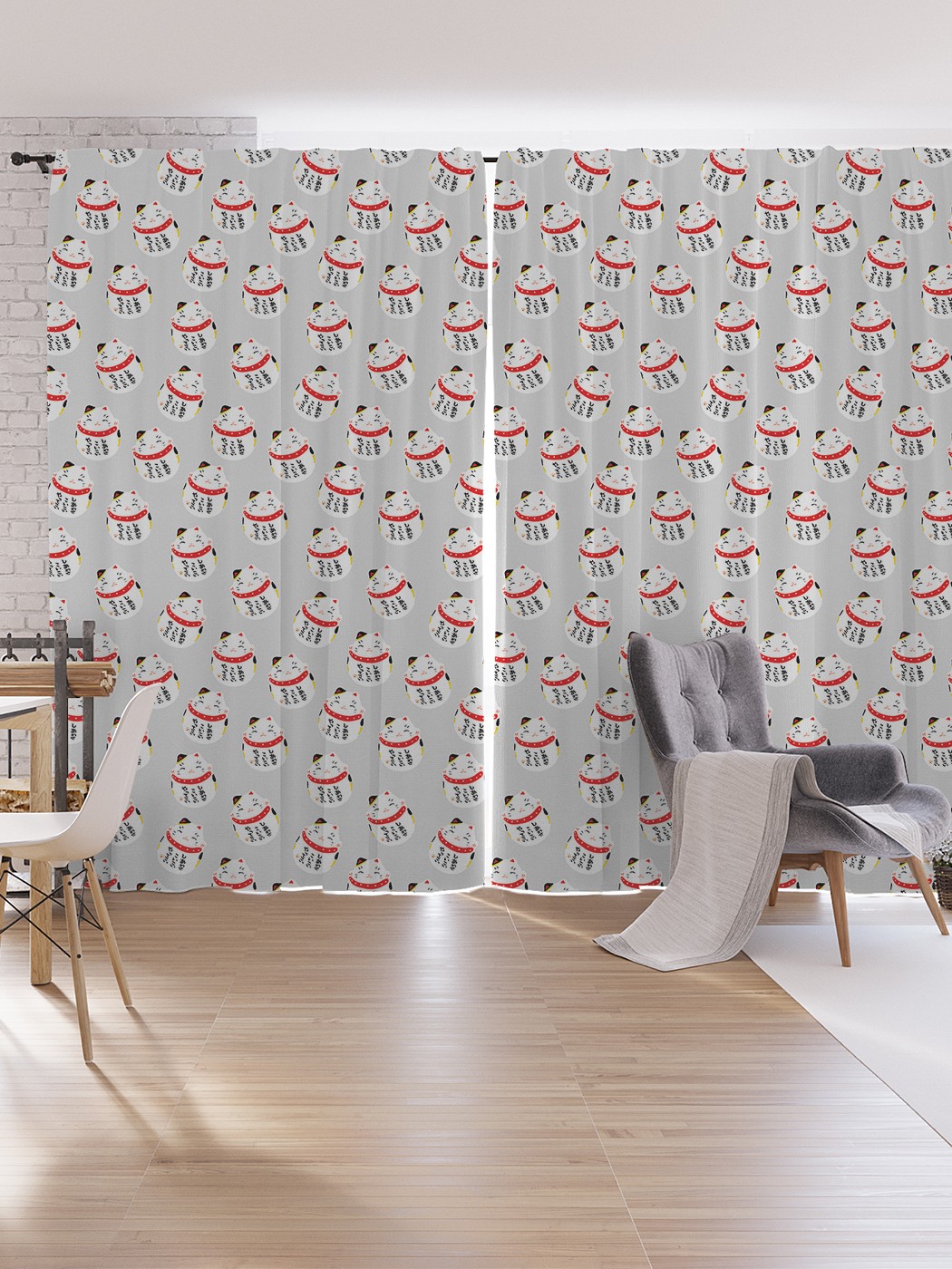 

Шторы под лён JoyArty "Упитанный манэки-нэко", серия Oxford DeLux, 340х265 см, Упитанный манэки-нэко