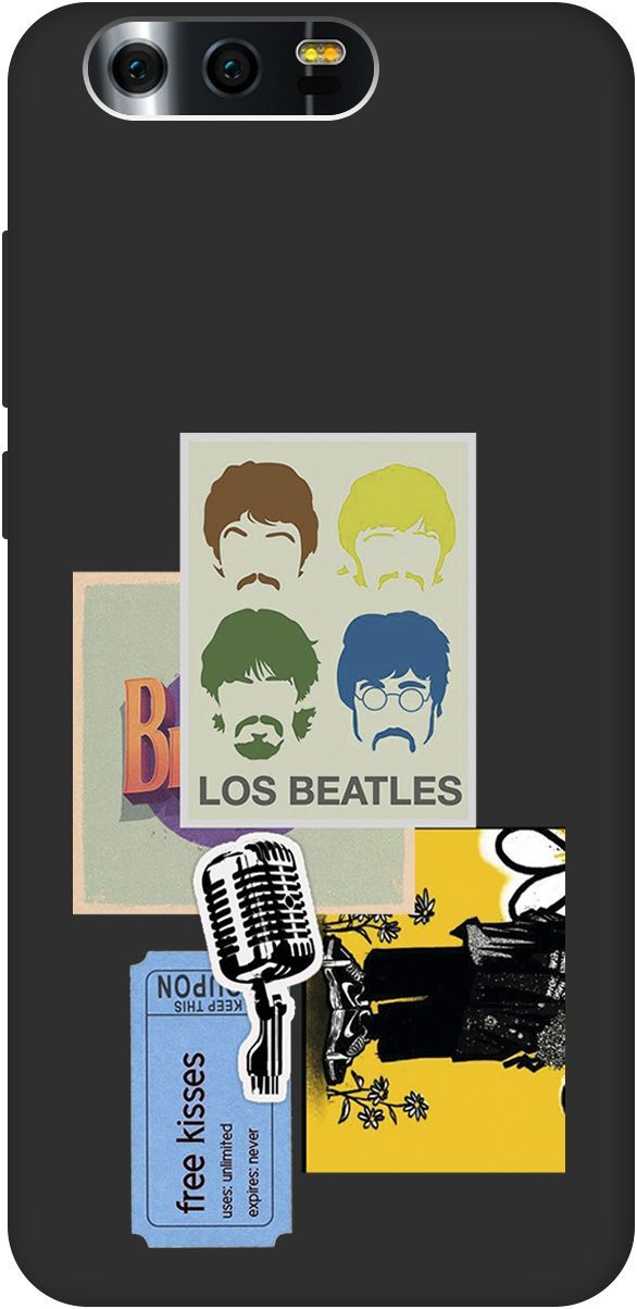 

Матовый чехол на Honor 9 с принтом "Beatles Stickers" черный, Черный;белый, 8367