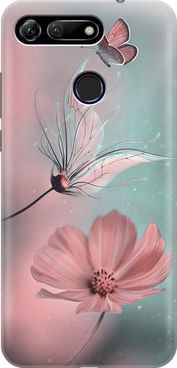 

Силиконовый чехол на Honor View 20 (V20) с принтом "Бабочка и цветы", Голубой;розовый, 4461
