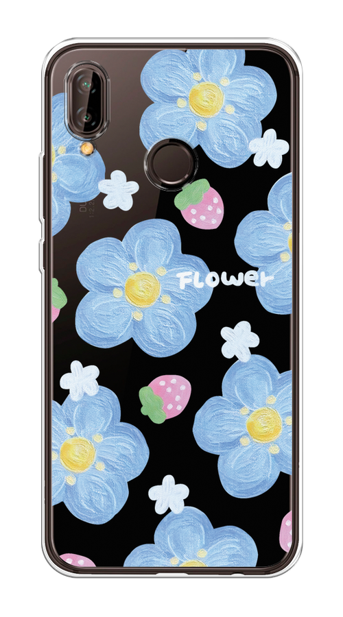 

Чехол на Huawei Nova 3 "Цветы и клубники", Прозрачный;голубой;белый, 66150-1