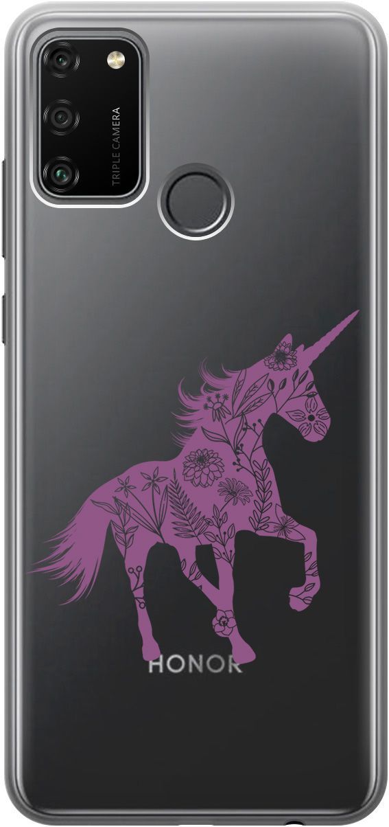 

Силиконовый чехол на Honor 9A с 3D принтом "Floral Unicorn" прозрачный, Прозрачный;фиолетовый, 5228