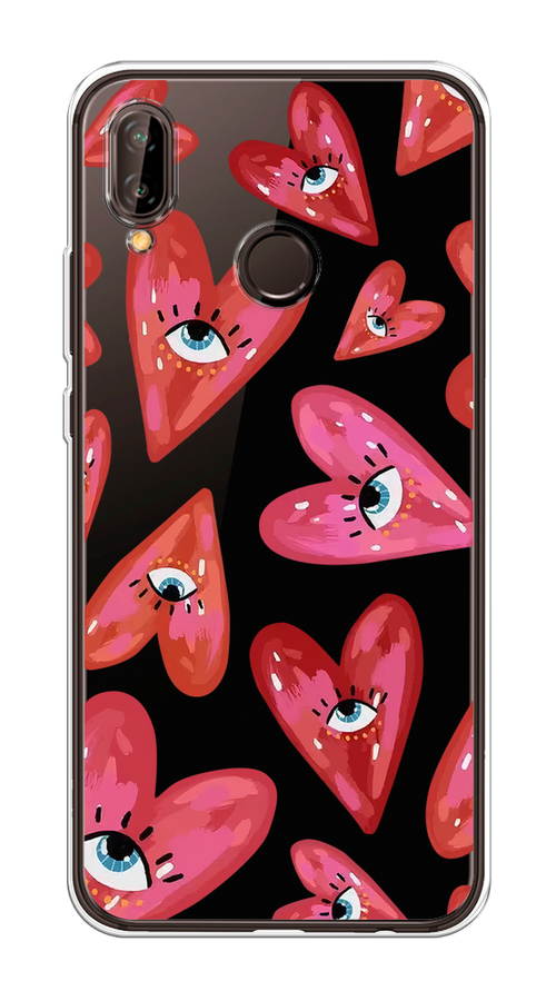 

Чехол на Huawei Nova 3 "Сердечки с глазами", Коричневый;красный;розовый, 66150-1