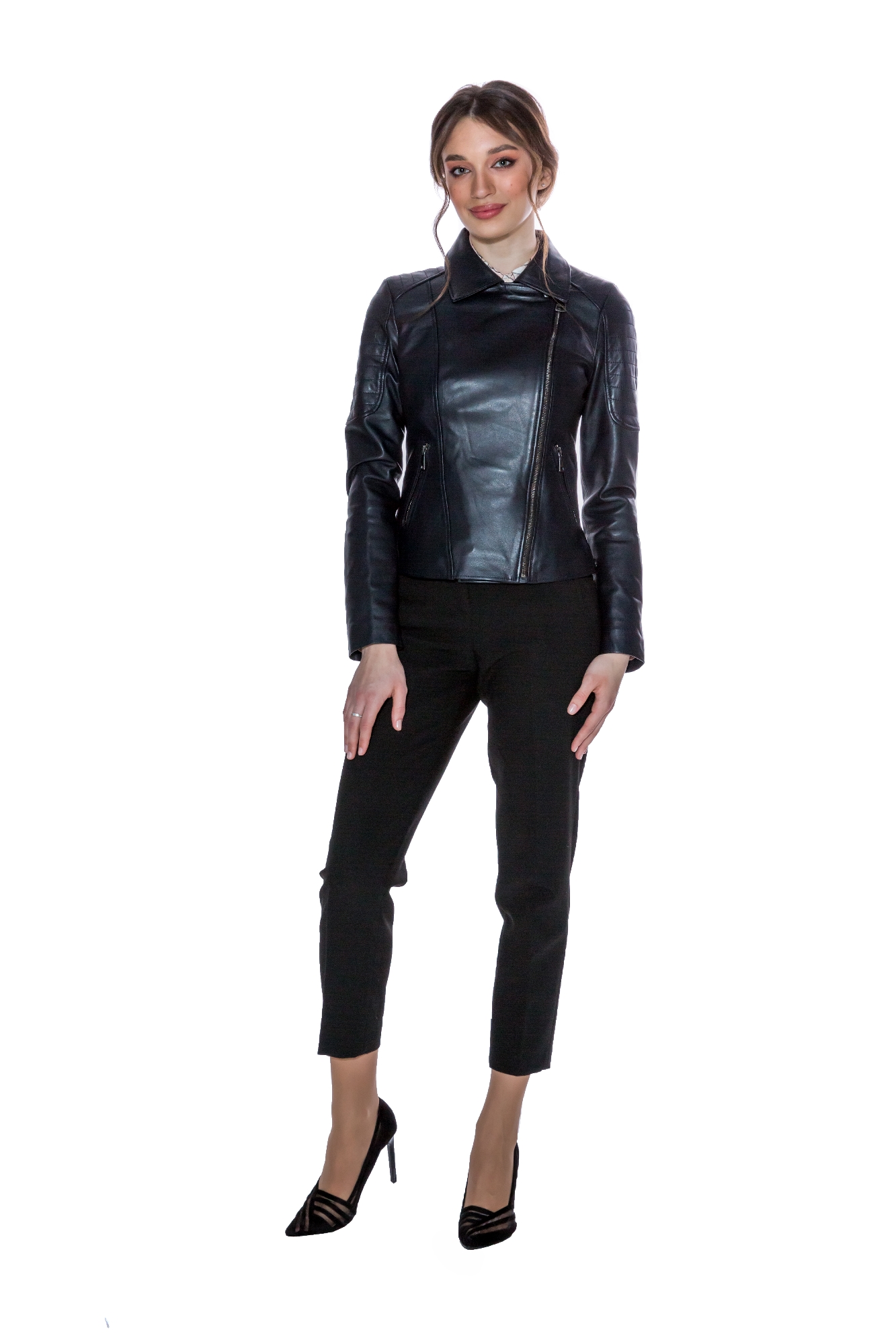 

Кожаная куртка женская МОСМЕХА 8011608 синяя 52 RU, 8011608