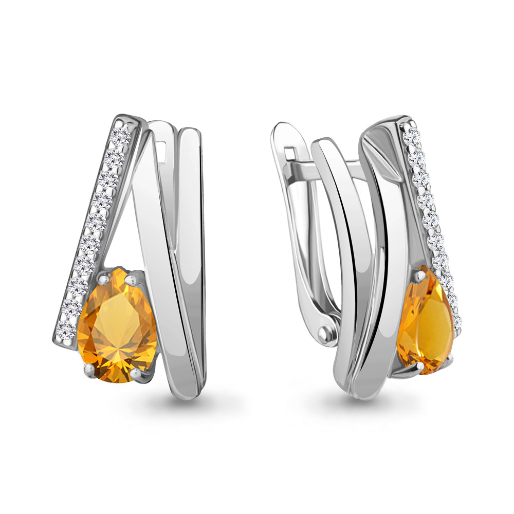 

Серьги из серебра с цитрином\фианитом Aquamarine Aquamarine 4770506А_925_р, 4770506А_925_р