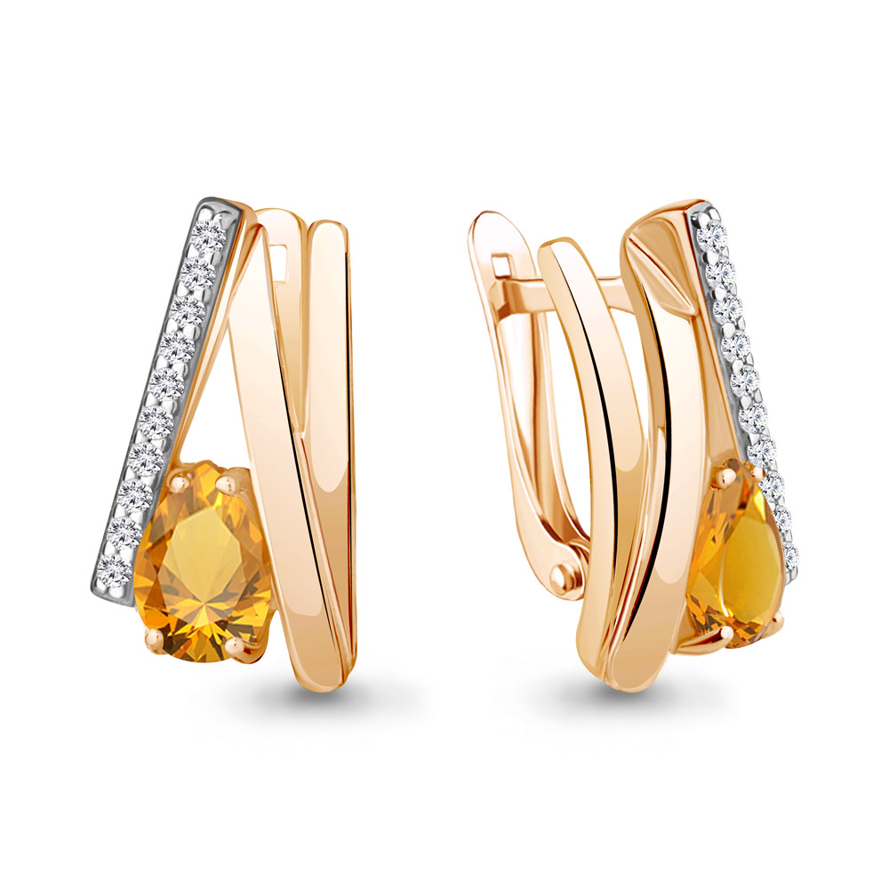 

Серьги из серебра с цитрином\фианитом Aquamarine Aquamarine 4770506А_925_з, 4770506А_925_з