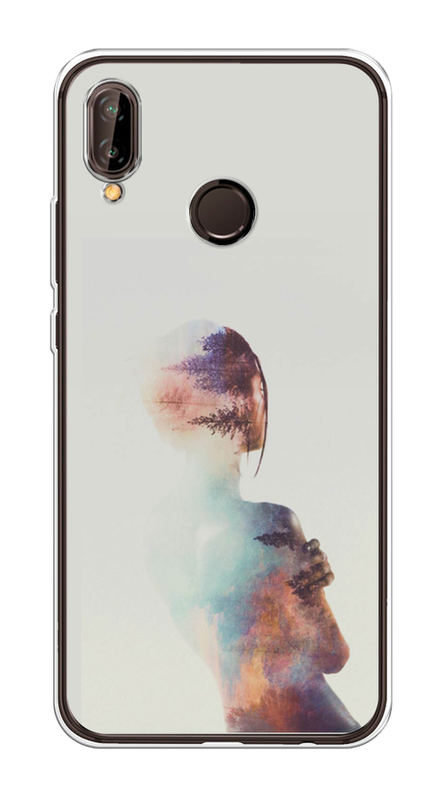 

Чехол на Huawei Nova 3 "Девушка-лес", Розовый;голубой;серый, 66150-1