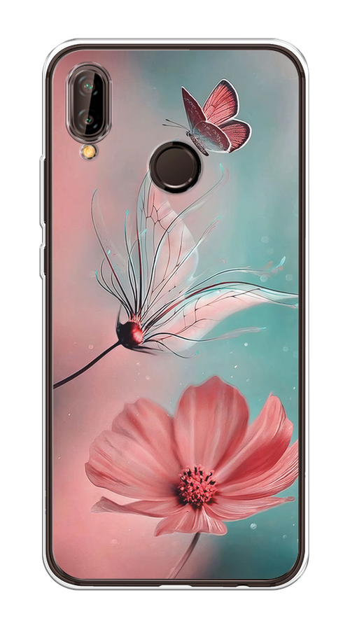 

Чехол на Huawei Nova 3 "Бабочка и цветок", Голубой;розовый, 66150-1