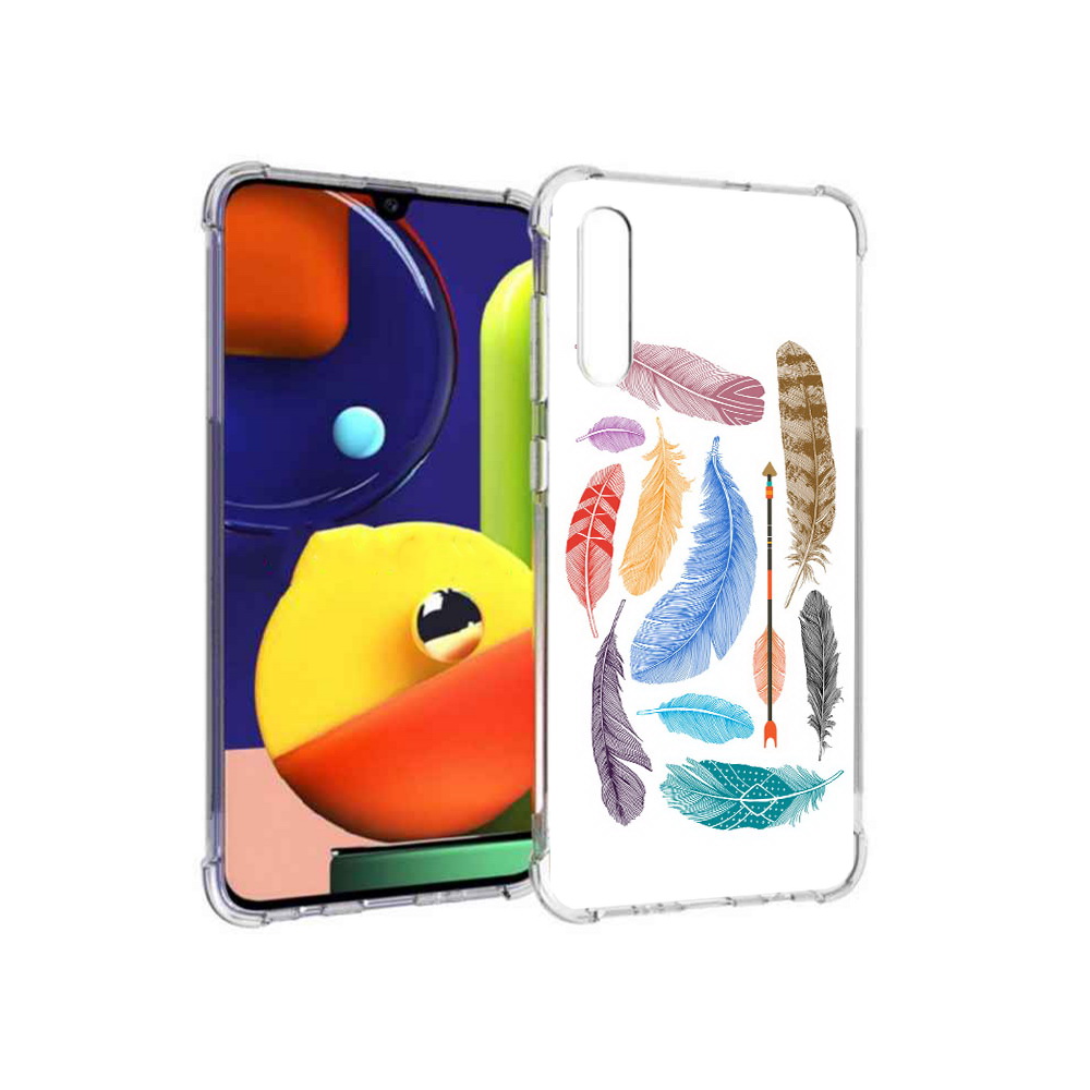 

Чехол MyPads Tocco для Samsung Galaxy A70 разноцветные перья (PT128584.546.572), Прозрачный, Tocco