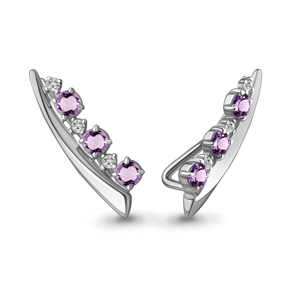 

Серьги из серебра с аметистом\фианитом Aquamarine Aquamarine 4770104А_925_р, 4770104А_925_р