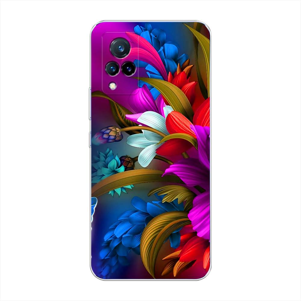 

Чехол на Vivo V21 "Фантастические цветы", Фиолетовый;красный;синий, 264350-2