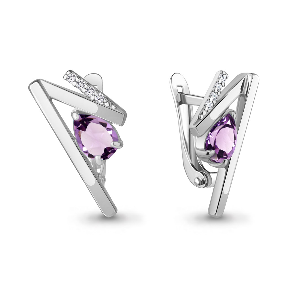 

Серьги из серебра с аметистом\фианитом Aquamarine Aquamarine 4768704А_925_р, 4768704А_925_р