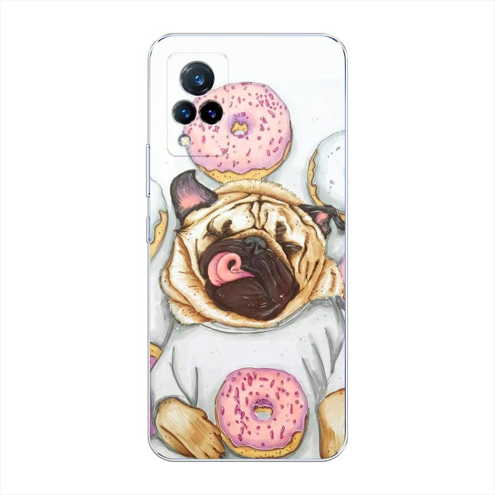 

Чехол на Vivo V21 "Счастливый мопс", Розовый;бежевый;коричневый, 264350-1