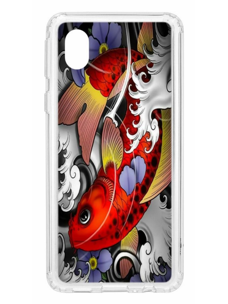 

Чехол на Samsung Galaxy A01 Core Kruche Print Кои, Прозрачный;разноцветный;черный;белый