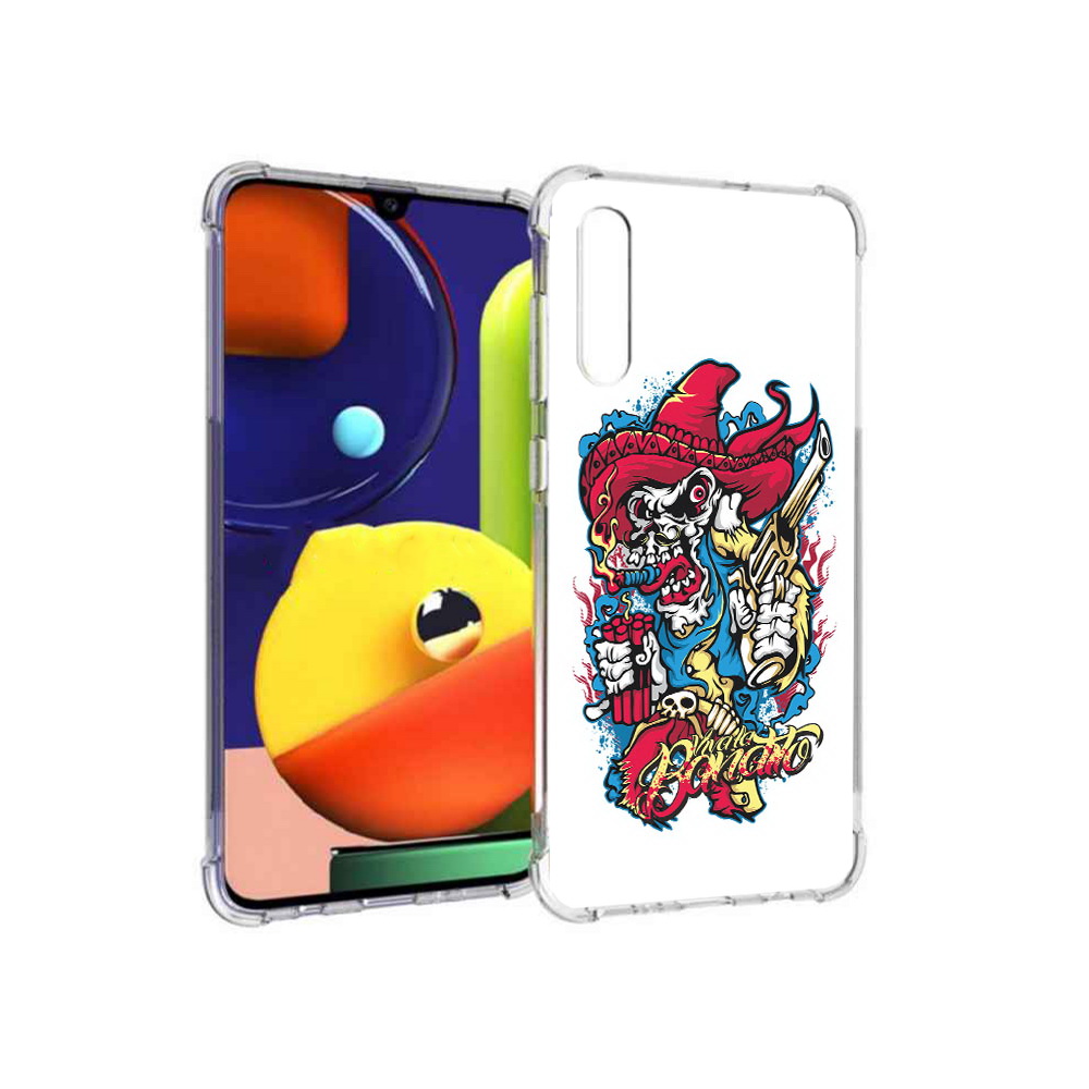 

Чехол MyPads Tocco для Samsung Galaxy A70 нарисованный скелет с писталетом, Прозрачный, Tocco