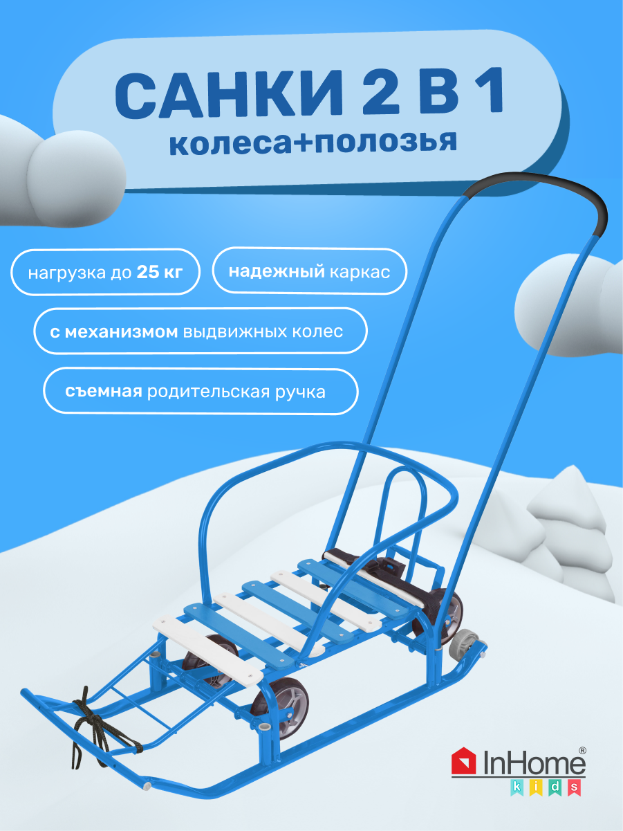 Детские санки на колесиках со спинкой InHome INWS1/2
