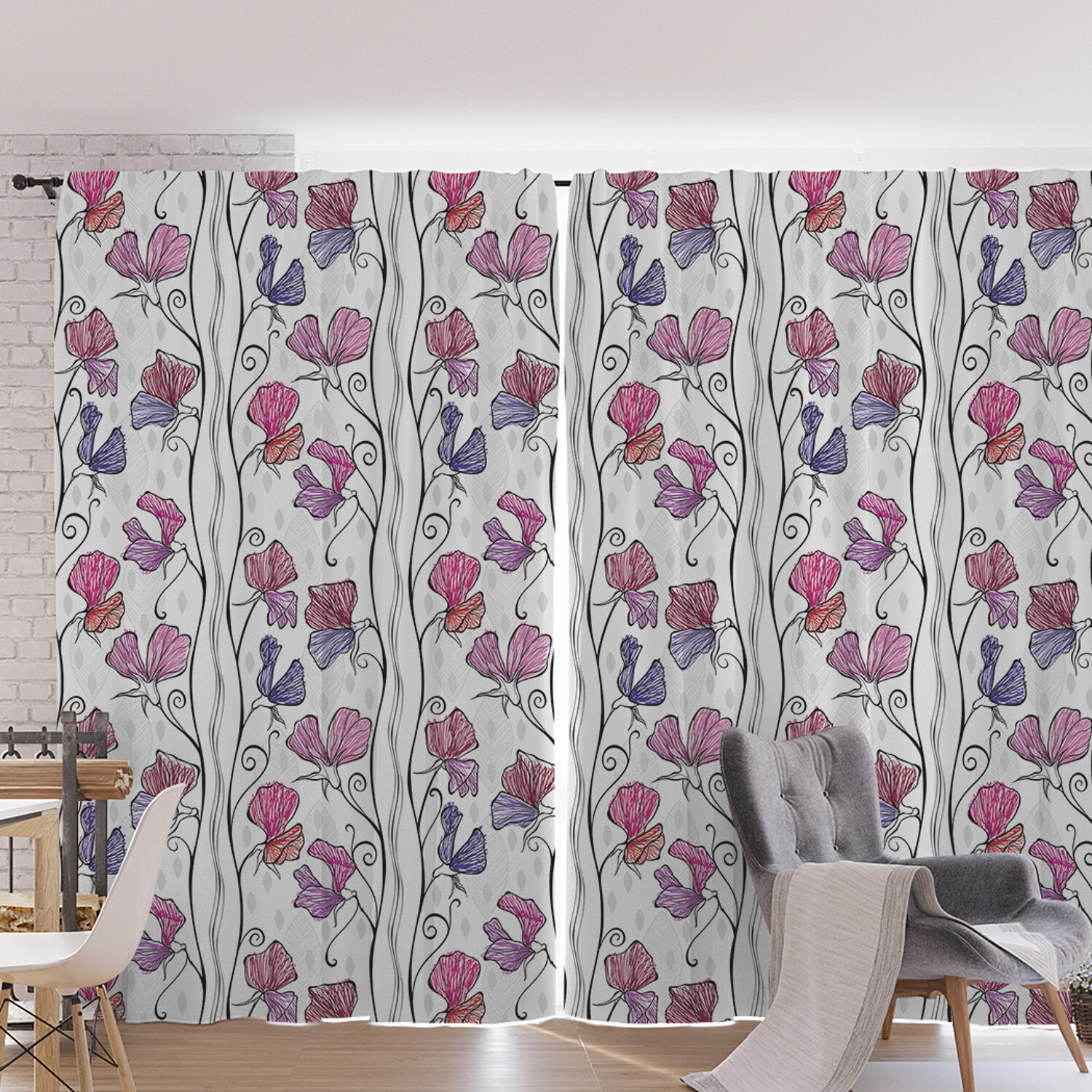 

Шторы под лён JoyArty "Разрисованные цветы", серия Oxford DeLux, 340х265 см, Разрисованные цветы