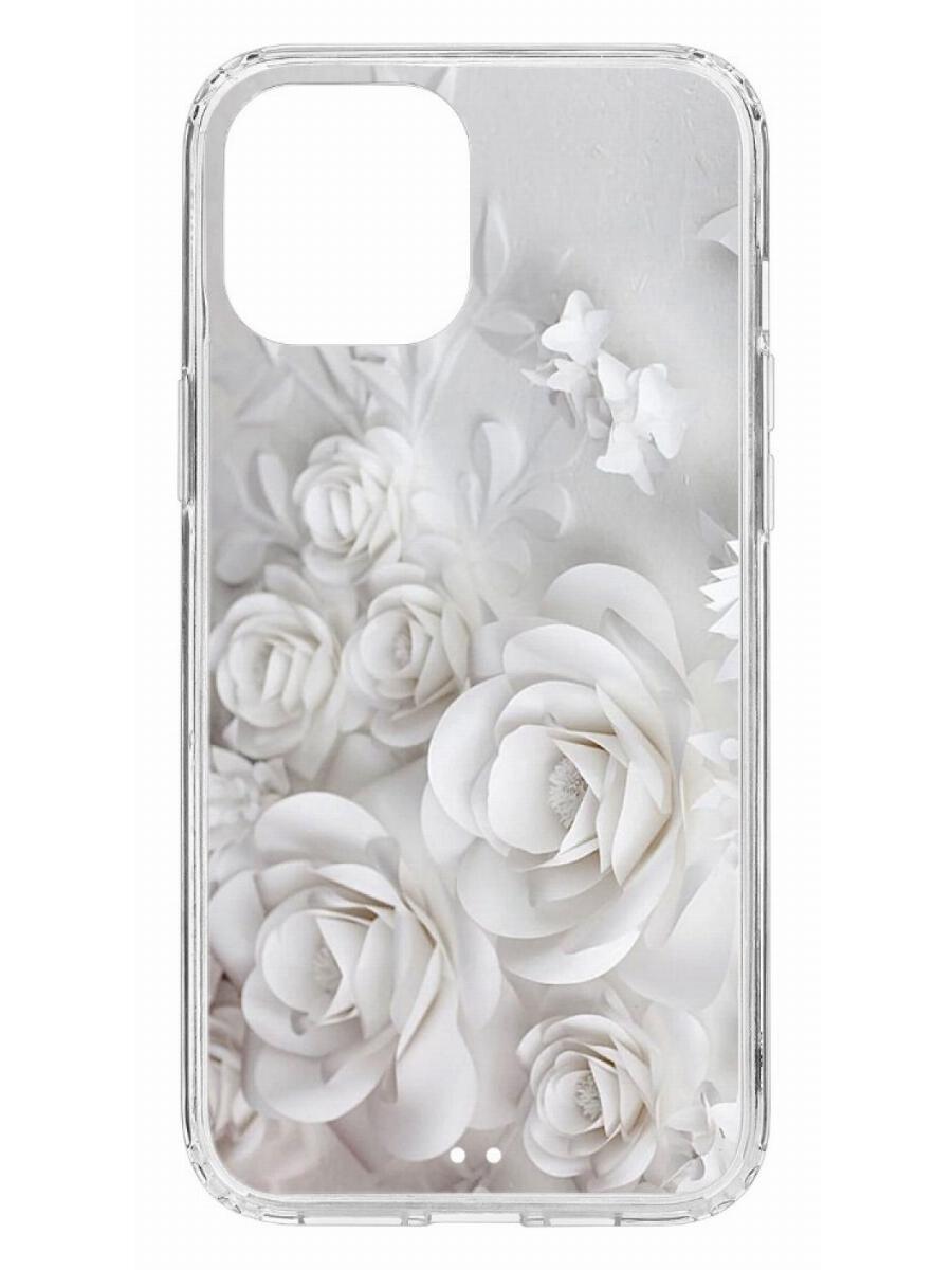 

Чехол на iPhone 12 Pro Max Kruche Print White roses, Прозрачный;белый;серый